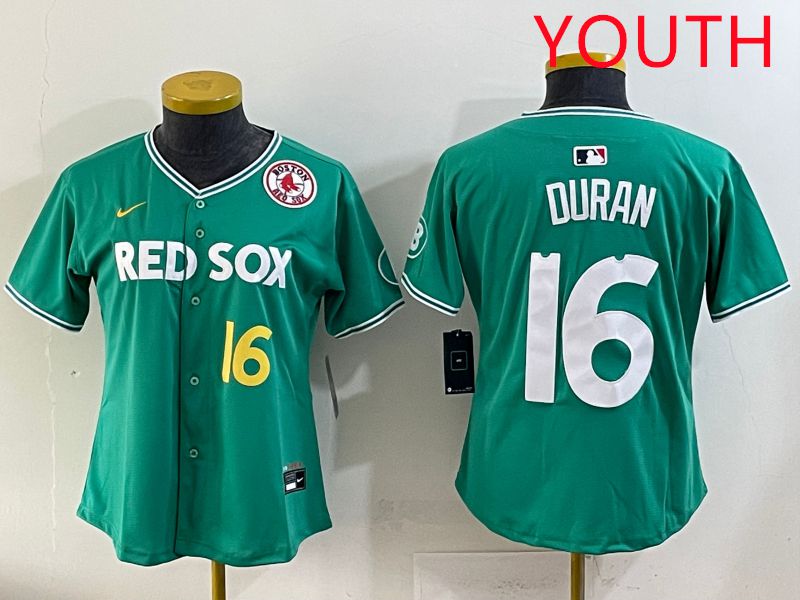 Youth 2025 Boston Red Sox #16 Duran Dark Green Joint Name Nike MLB Jersey style 6